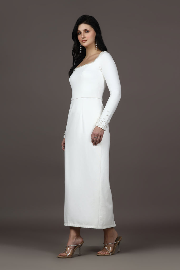 White Pearl Embellished Dress
