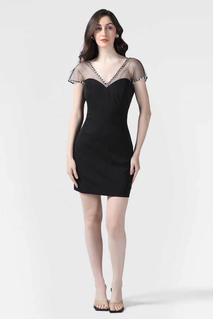 Black Crystal Embellished Short Dress Custom Fit