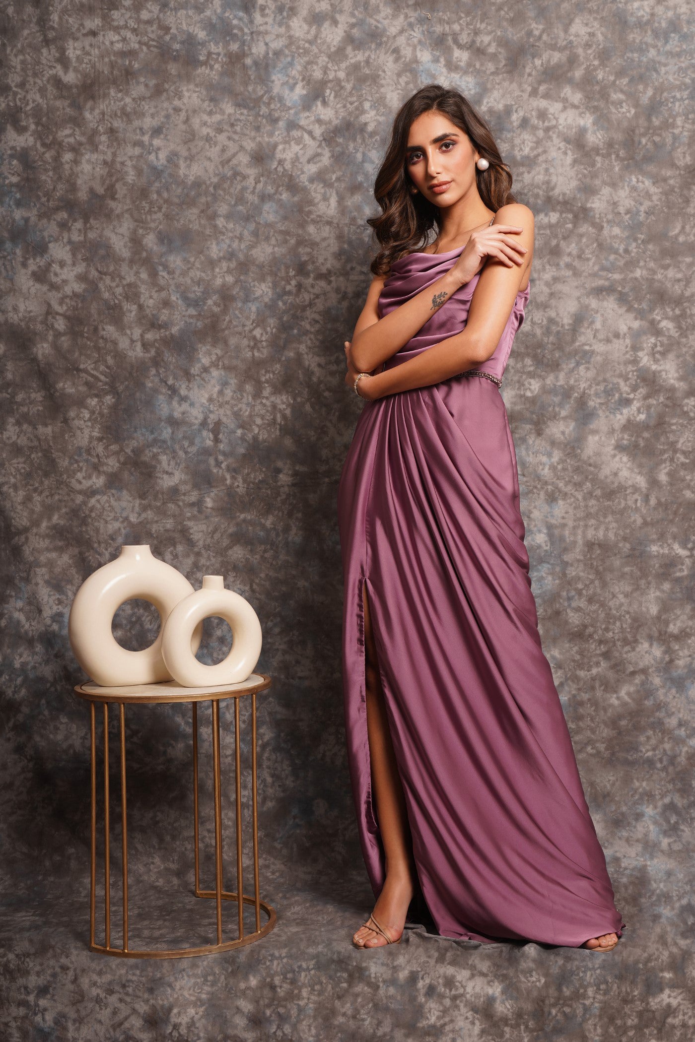 Mauve Satin Draped Dress Mauve Satin Draped Dress