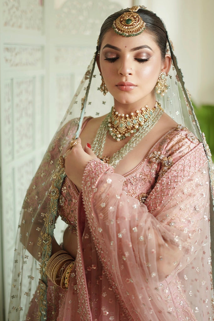 Pink Bridal Lehenga Set With Veil And Dupatta - Pooja Peshoria