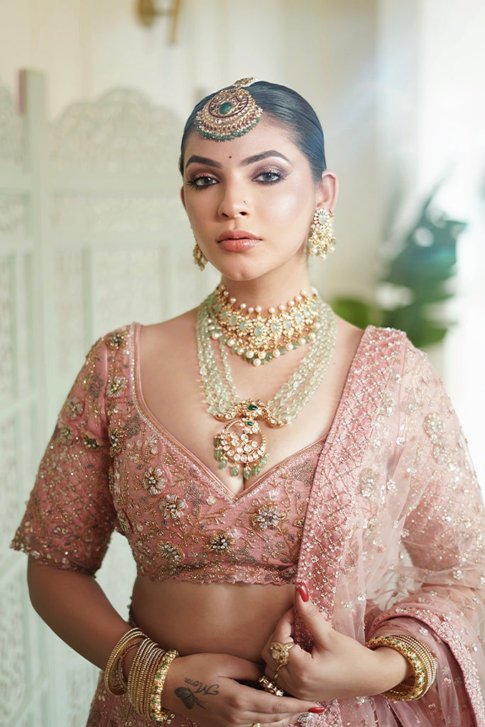Pink Bridal Lehenga Set With Veil And Dupatta - Pooja Peshoria