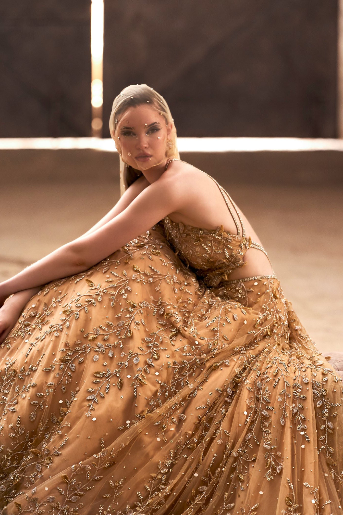 Gold Tulle Gown With Detachable Drapes XL