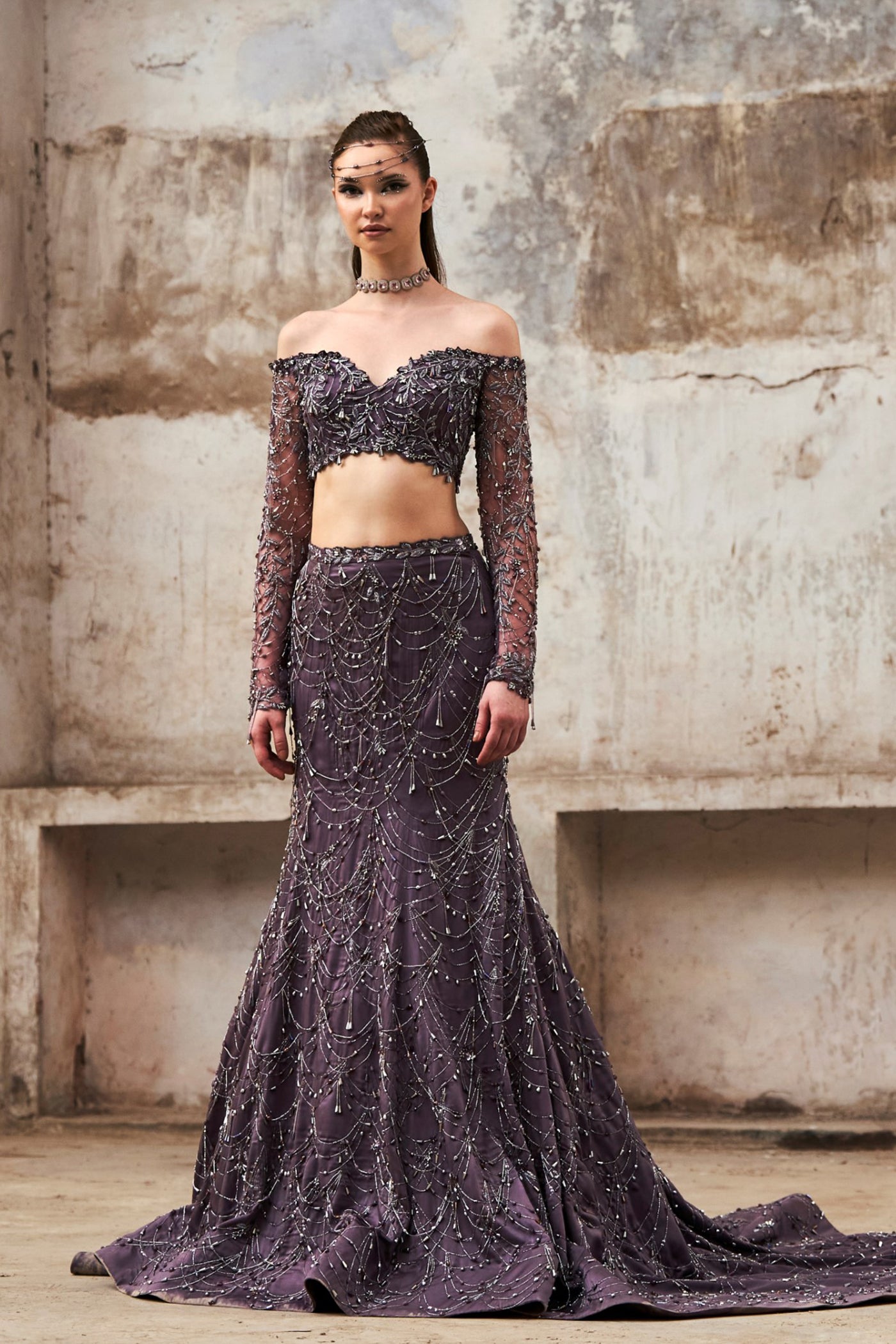 Purple Blouse And Mermaid Skirt Set - Main Image