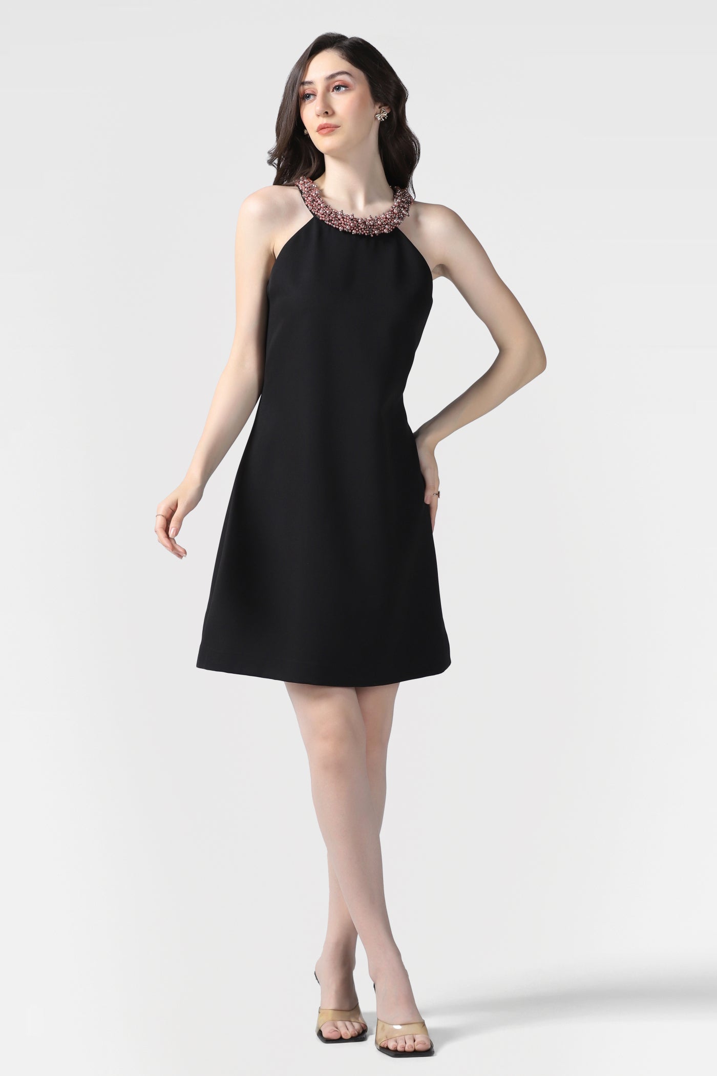 Black Pearl Embellished Halter Dress – Pooja Peshoria