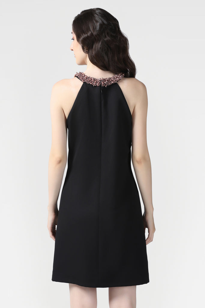 Black Pearl Embellished Halter Dress - Pooja Peshoria