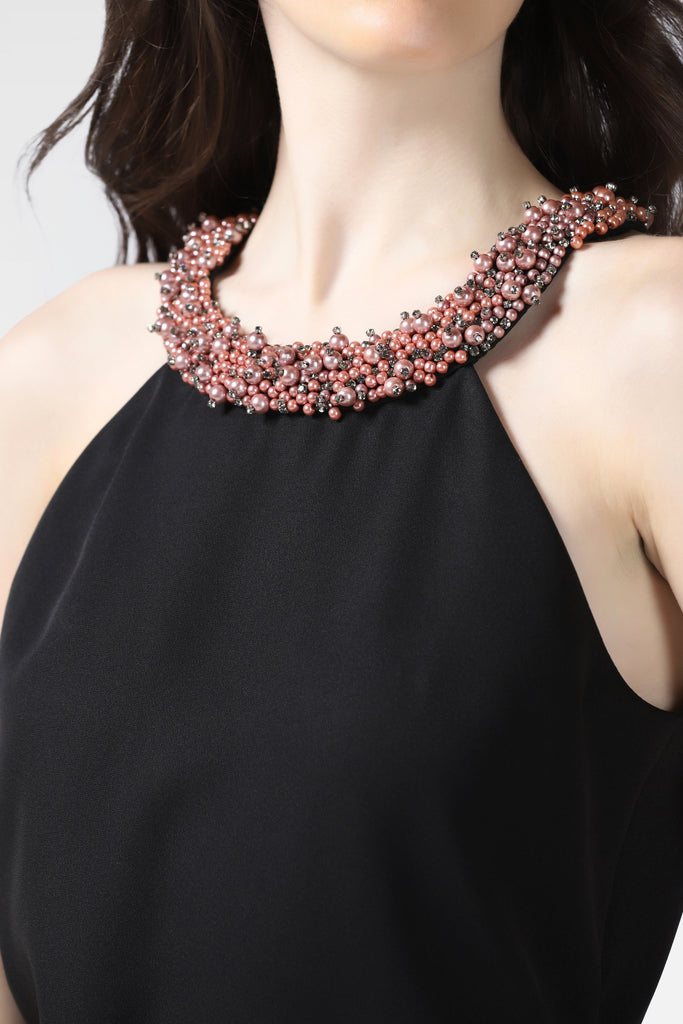 Black Pearl Embellished Halter Dress - Pooja Peshoria