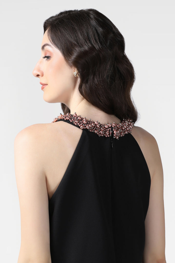 Black Pearl Embellished Halter Dress - Pooja Peshoria