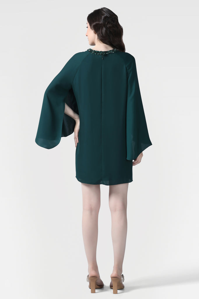 Emerald Green Sequin Embellished Cape Dress - Pooja Peshoria