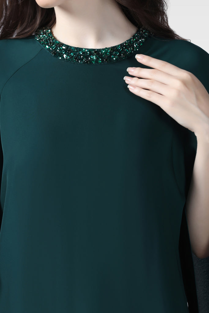 Emerald Green Sequin Embellished Cape Dress - Pooja Peshoria