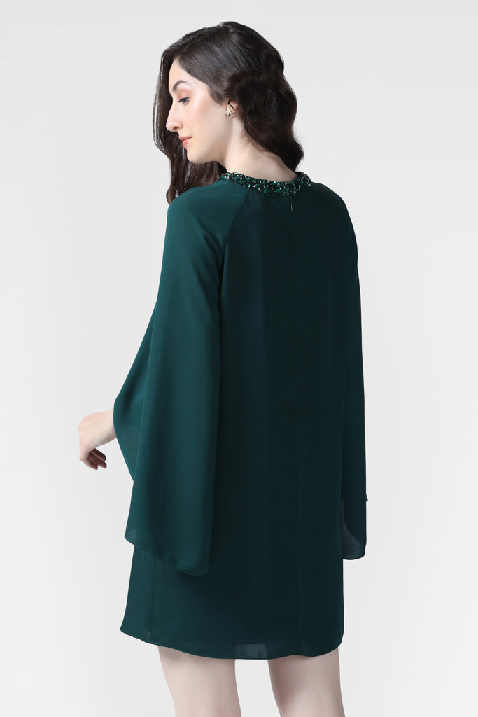 Emerald Green Sequin Embellished Cape Dress - Pooja Peshoria