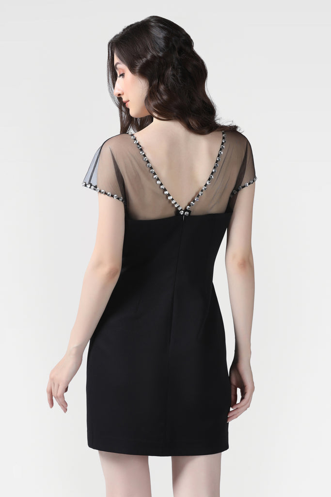 Black Crystal Embellished Short Dress - Pooja Peshoria