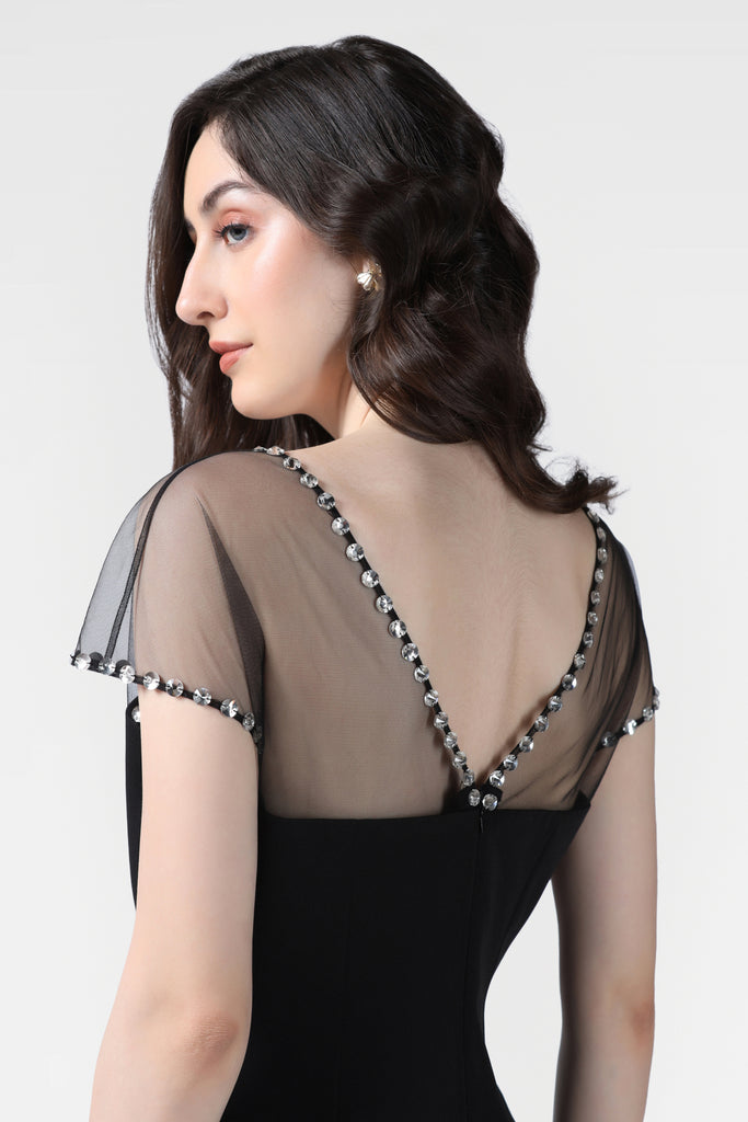 Black Crystal Embellished Short Dress - Pooja Peshoria