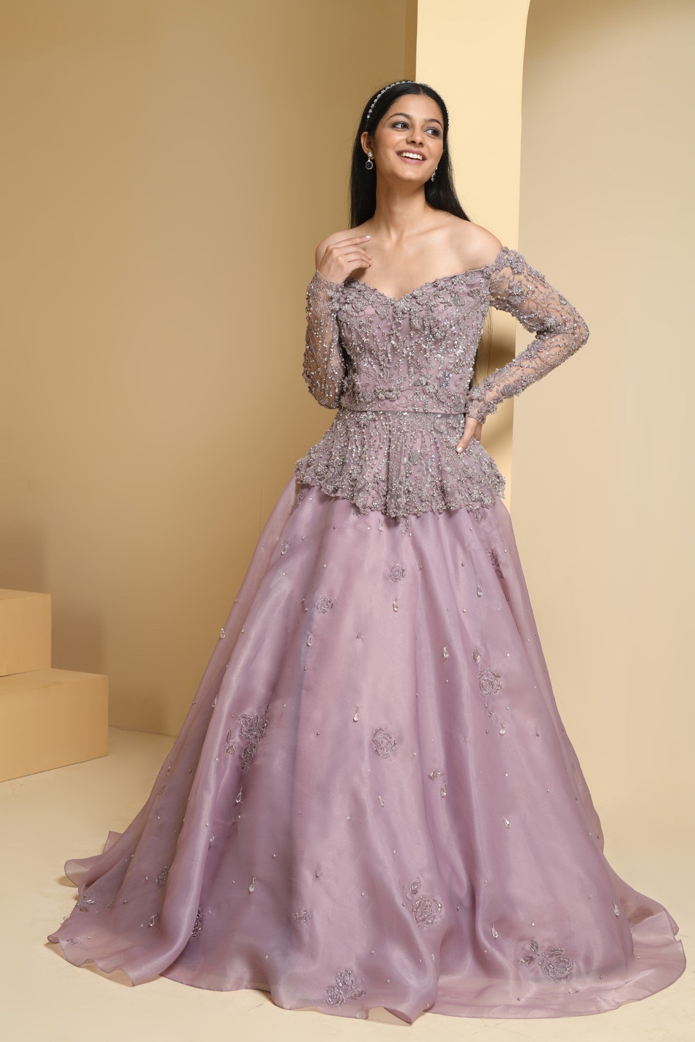 Mauve Peplum Top And Skirt Set - Main Image